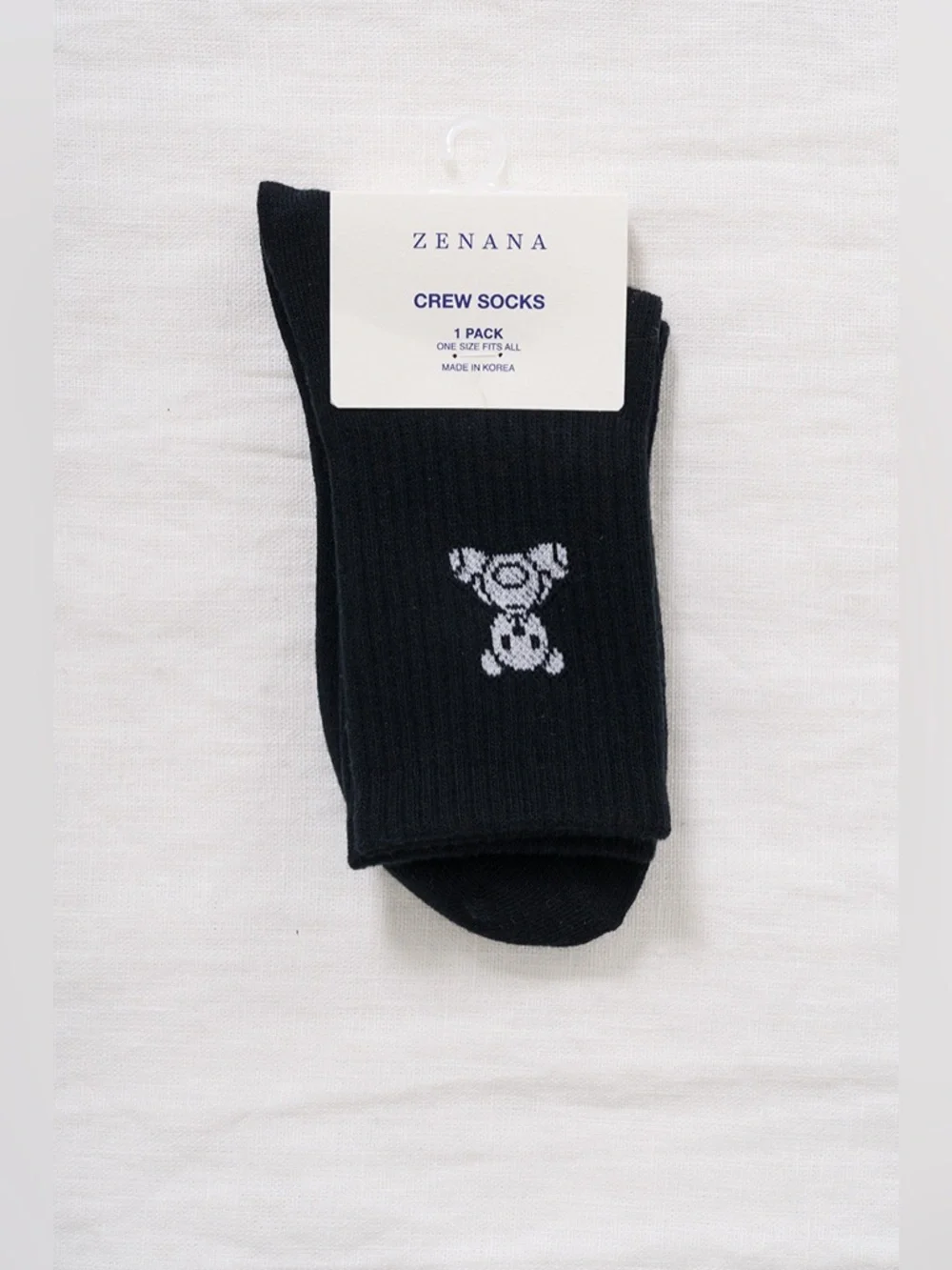 NWT Zenana White & Black Teddy Bear Crew Socks Minimal Cozy Aesthetic One Size